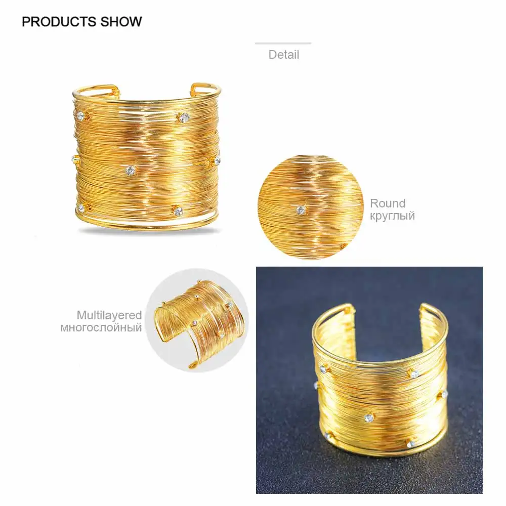 Широкие золотые цветные браслеты Браслеты Открытый незамкнутый браслет с кристаллами Шарм Мода Геометрические Ювелирные изделия Подарки Дубай Ближний Восток