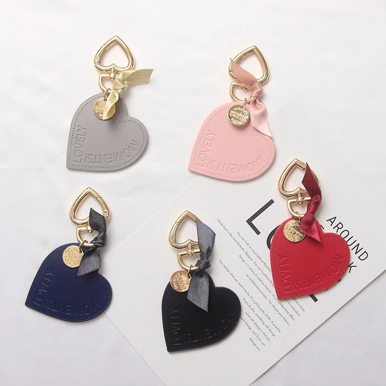 Cute Sweet Leather Heart Bowknot Cartoon Keychain For Women Trinket Key Chains Ring Car Bag Pendent Charm Child Toys D282