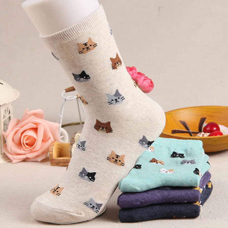 [COSPLACOOL] 5 цветов, meias sokken, чулочно-носочные изделия, милые женские осенние новые носки, животное, мультяшная кошка, милые хлопковые носки для женщин
