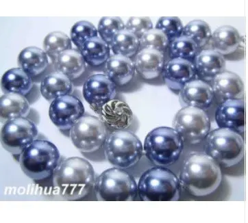 

Multicolor Gray Blue Shell Pearl Silver Clasp Necklace