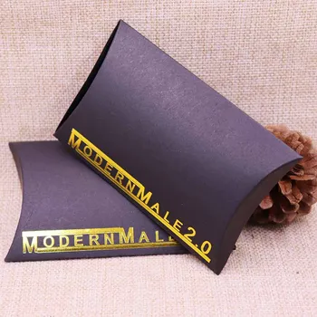 

Diy Pillow boxBlack Wedding Favour Gift Box Baby Shower Packing Pillow box Custom Golden Design Logo 12.5x8x20mm