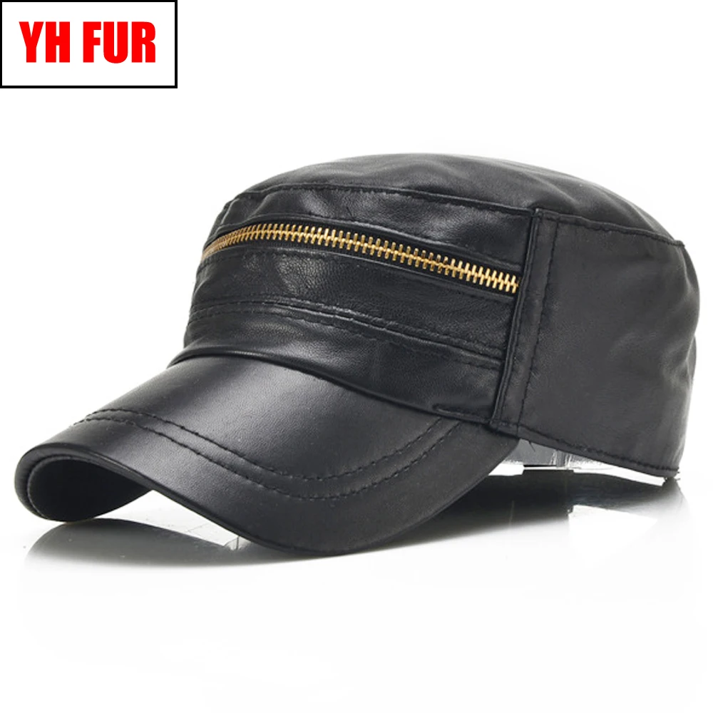 

Men Genuine Leather Flat Top Hat Brand Casual Sheepskin Leather Flat Top Hats 2019 New Men Fashiong Real Sheepskin Leather Cap