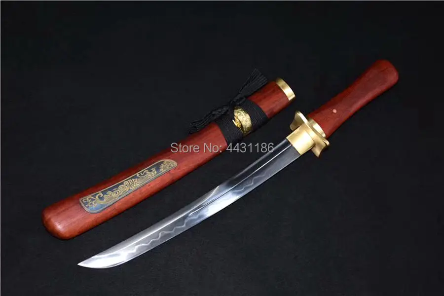 Super Sharp T1095 High Carbon Steel Clay Tempered Japanese Tanto Samurai Dao Sword Katana Redwood Saya Handmade Battle Knife