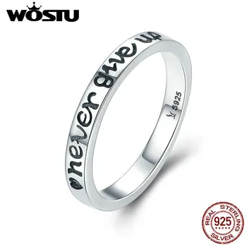 

WOSTU Brand 925 Sterling Silver "Never Give Up" Stackable Rings for Women Luxury Silver Fine Jewelry Gift CQR204
