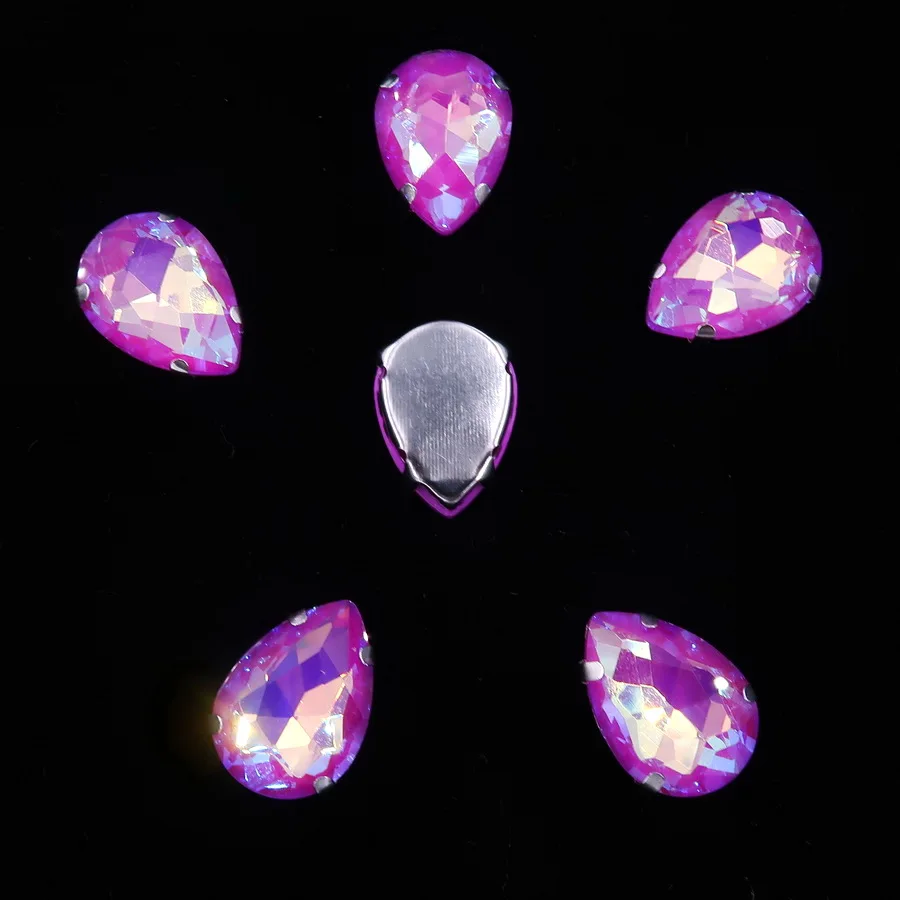 Серебряный коготь настройки радуга и желе AB стекло кристалл 7*10 10*14 13*18 мм форма капли пришить стразы для одежды diy обрезки - Цвет: A18 Purple AB