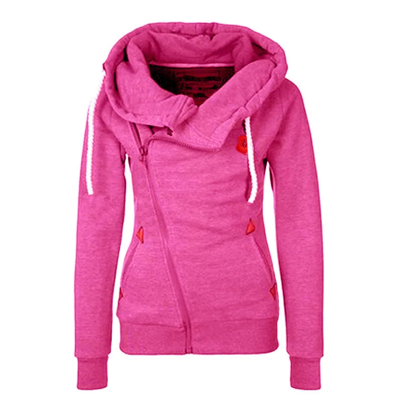 

New autumn women Solid color Hoodies Sweatshirt Diagonal zipper Crop top Casual Long sleeve Street wear Female Hooded clothes
