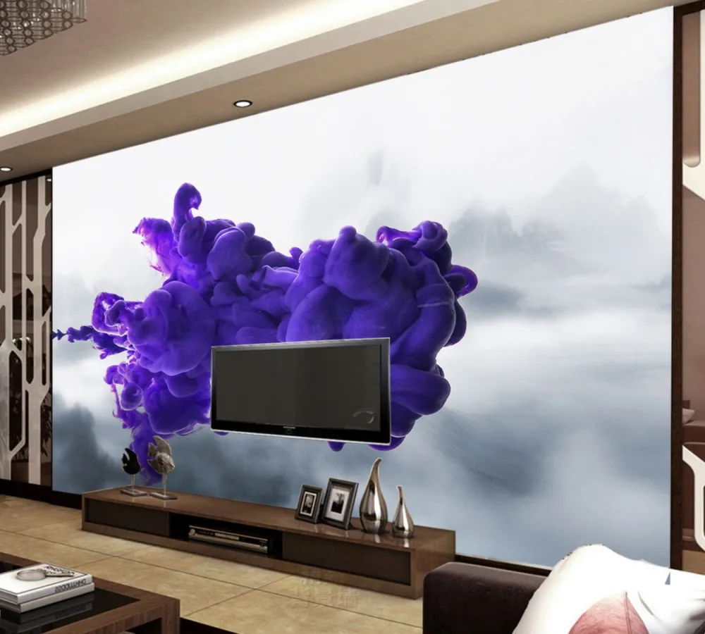 

Free Shipping New Chinese Ancient Ink Landscape Background Decorative Painting Custom 3D Living Room Purple Art Wallpaper