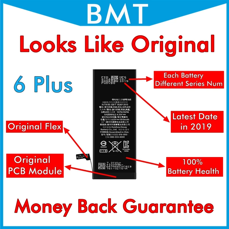 

Bamyoyo 10pcs Looks Like Original Battery for iPhone 6 Plus 6P Accu 2915mAh Replacement + AP LOGO + ILC Technology in 2019