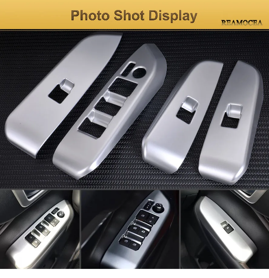 Reamocea 4Pcs ABS Chrome Silver Door Window Panel Switch Cover Trim Decals For Toyota Highlander 2014 2015 2016 2017 (7)