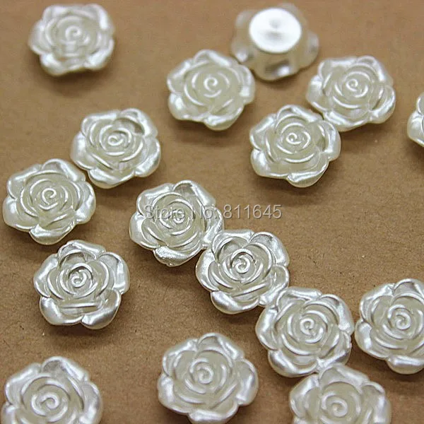 50 XWHITE//Ivory 12 mm Rose Flower Flat Back Beads Wedding Craft Embellishment