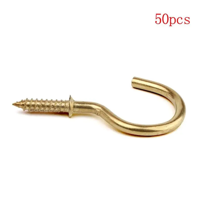 50 Pcs 1/2 Inch Brass Plated Cup Hooks Shouldered Screw Hanging Hat
