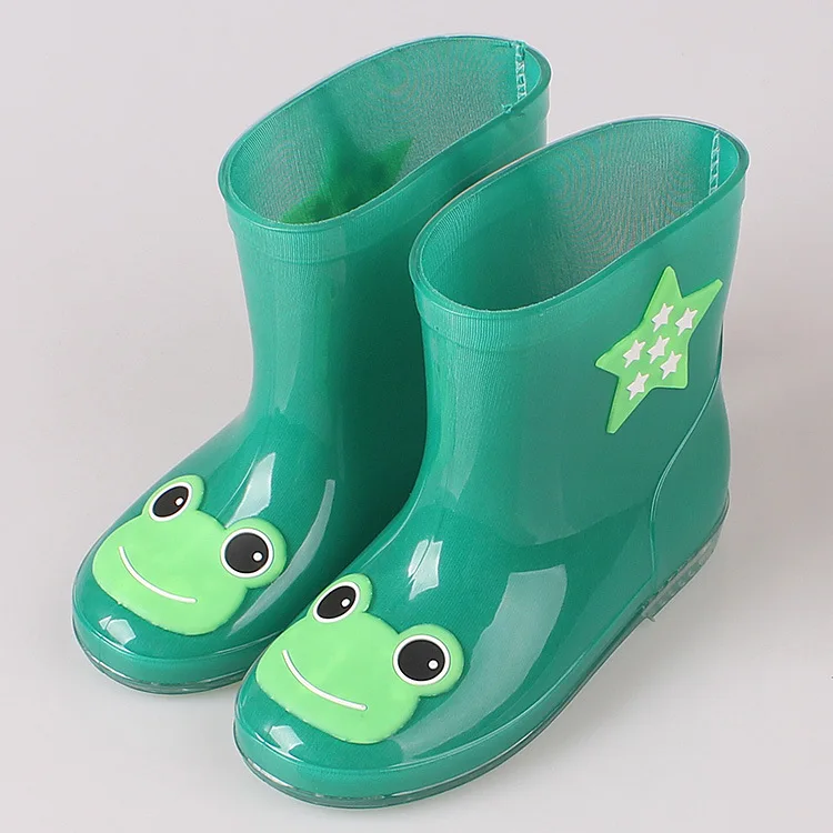 Новые детские резиновые сапоги с героями мультфильмов противоскользящие вельветовые сапоги для мальчиков и девочек милый резиновый ботинок из ПВХ теплый резиновый сапог 14 цветов - Цвет: green frog