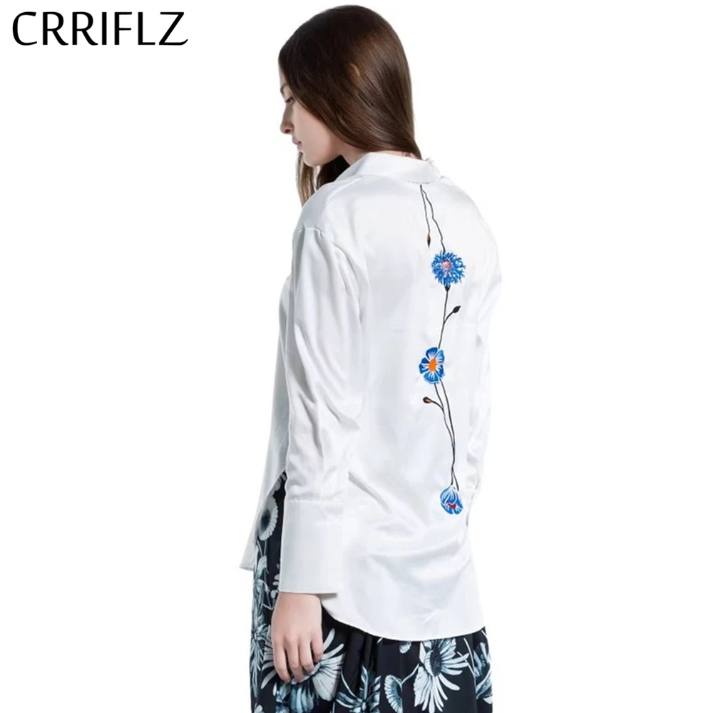 

CRRIFLZ Causal Embroidery Flower Long Sleeve Blouse Shirt Women Tops Elegant White feminine blouse chemise femme blusas