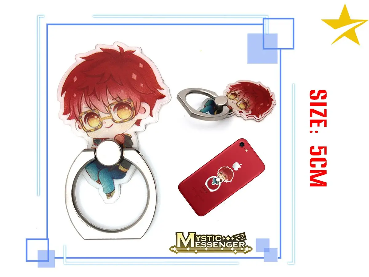 

Giancomics Hot Game Mystic Messenger Cell Phone Ring Han Acrylic Finger Ring 360 Degree Rotation Anti-Drop Mobile Phone Holder