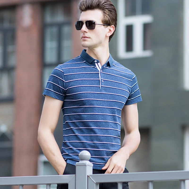 

7926 / P65 in Europe and the British leisure bigger sizes men gentleman xz613 stripe Polo shirt not less than 138