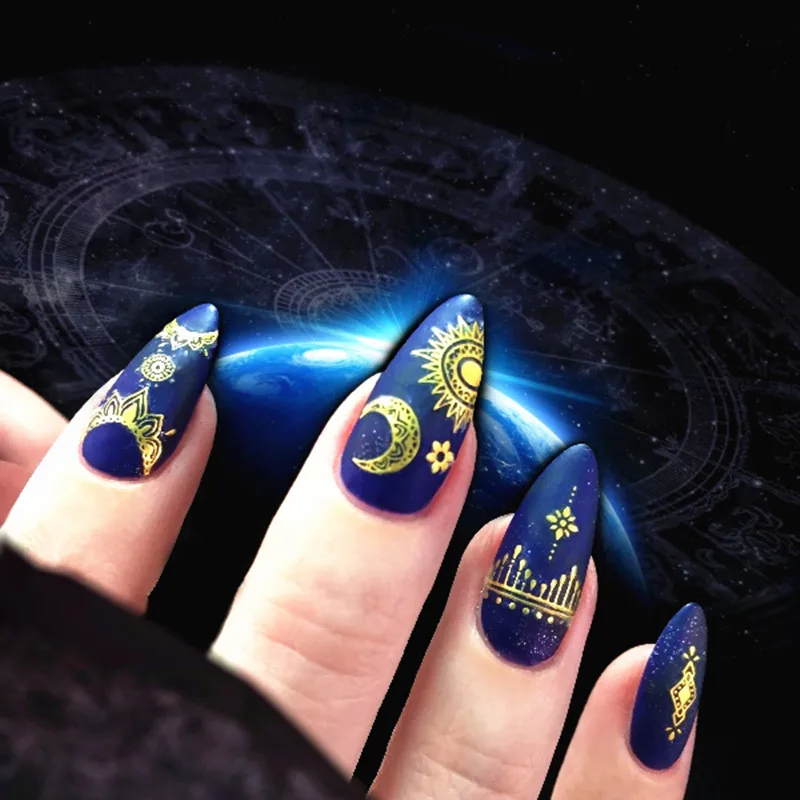 

1 Sheet Ultrathin Adhesive 3D Nail Sticker Star Moon Earth Water Decal Gold White Manicure Nail Art Decoration Accessory