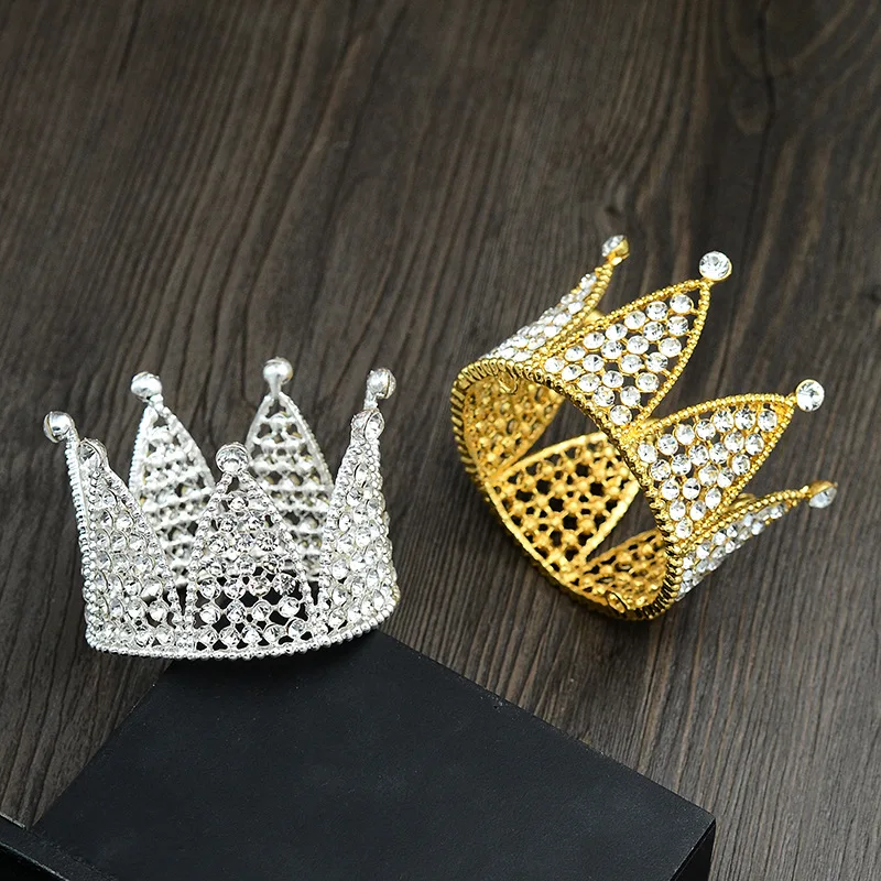 

XX0019 10pcs/lot Silver White/Golden Color Rhinestone Round Birthday Cake Wedding Crown