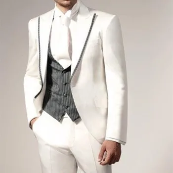 

Custom Design One Button Ivory Groom Tuxedos Groomsmen Mens Wedding Suits Prom Bridegroom men suit 2017 (Jacket+Pants+Vest+Tie)