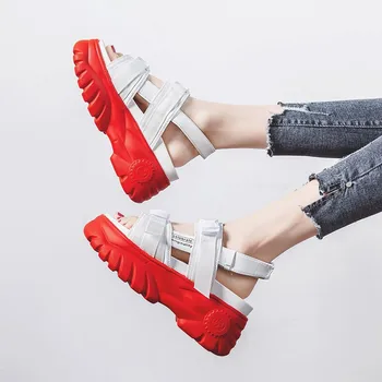 

Thick-soled sandals 2019 summer new webbing open toe buckle to increase women's shoes muffin bottom fashion wild.