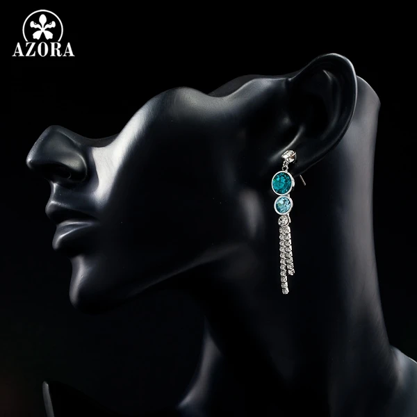 AZORA White Gold Color Stellux Austrian Crystal Water Drop Cubic Zirconia Wedding Drop Earring TE0006