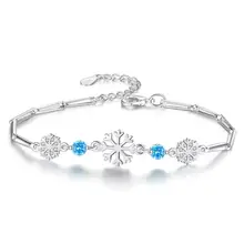 Новые милые синие хрустальные браслеты со снежинками из циркона для женщин ювелирные изделия из стерлингового серебра 925 пробы вечерние браслеты для девочек Bileklik SAB10