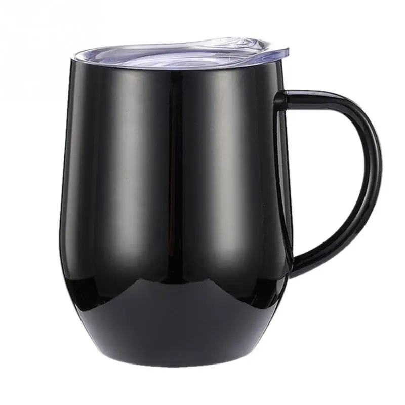 350 мл с крышкой, удобная герметичная чашка из нержавеющей стали с двойными стенками, герметичная изогнутая ручка, дорожная кофейная чашка - Цвет: Black