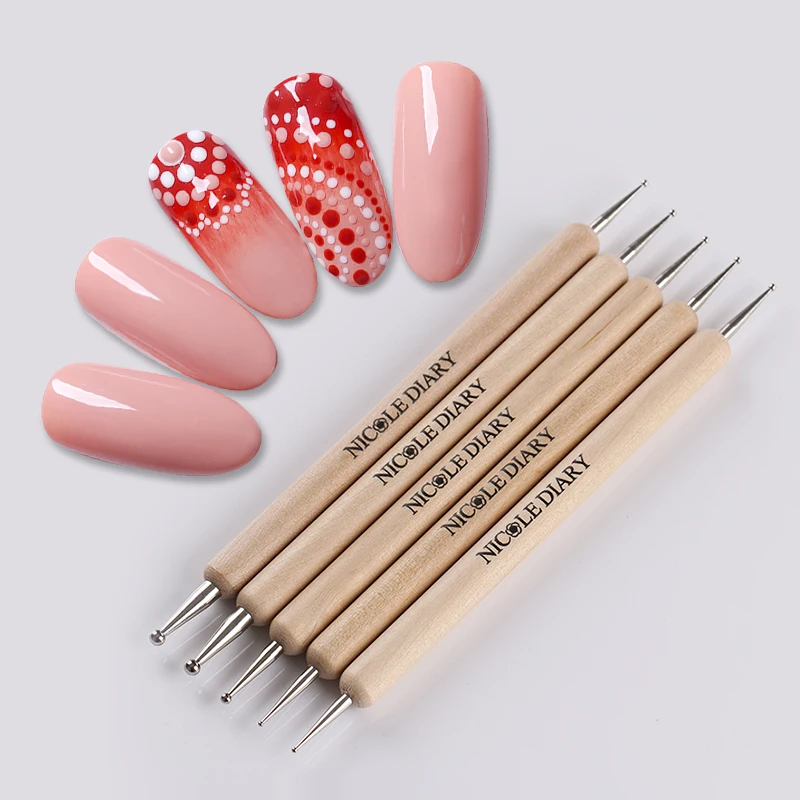 NICOLE DIARY Dotting Pen 5 шт. с деревянной ручкой двойным концом стразы шпильки Picker для