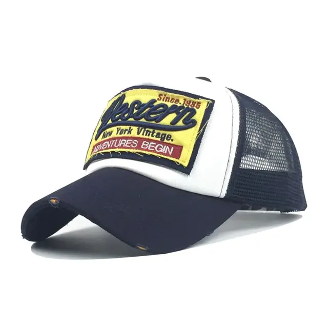 museourstyty Unisex Vintage Western Letters Embroidered Logo Patch Baseball Cap Breathable Mesh Back Casual Distressed Snapback Trucker Hat
