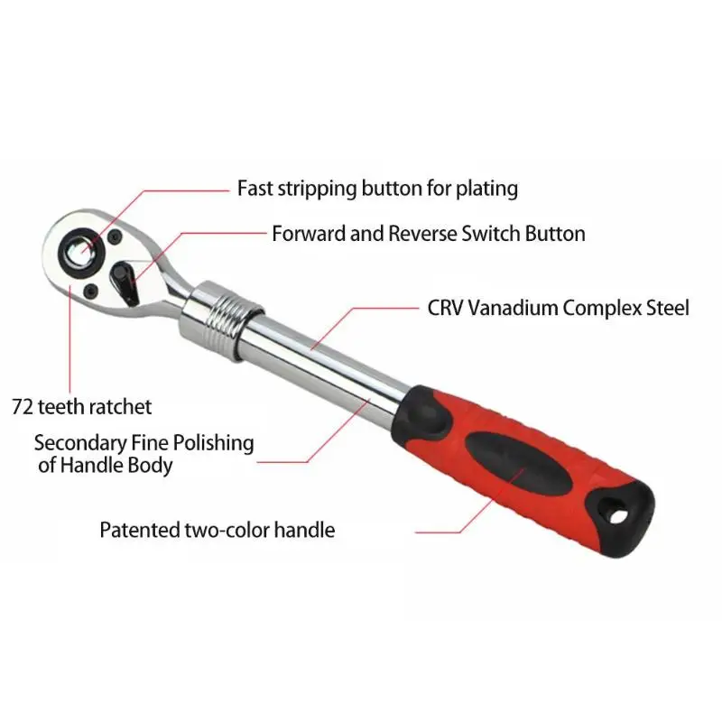 Трещоточный ключ 1/" 3/8" 1/" торцевой ключ шестигранный ключ Регулируемая длина 72 зубьев гибкий Трещоточный ключ ручной инструмент
