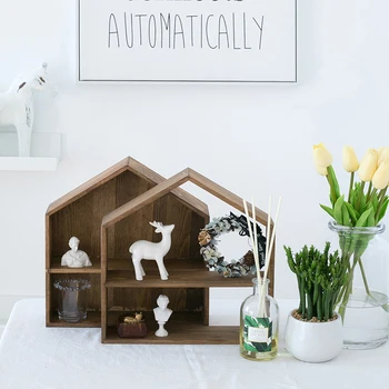 

SWEETGO Wood house ornament for cupcake/push cake 30cm dessert shelf home decoration Nordic Fores weeding props tools