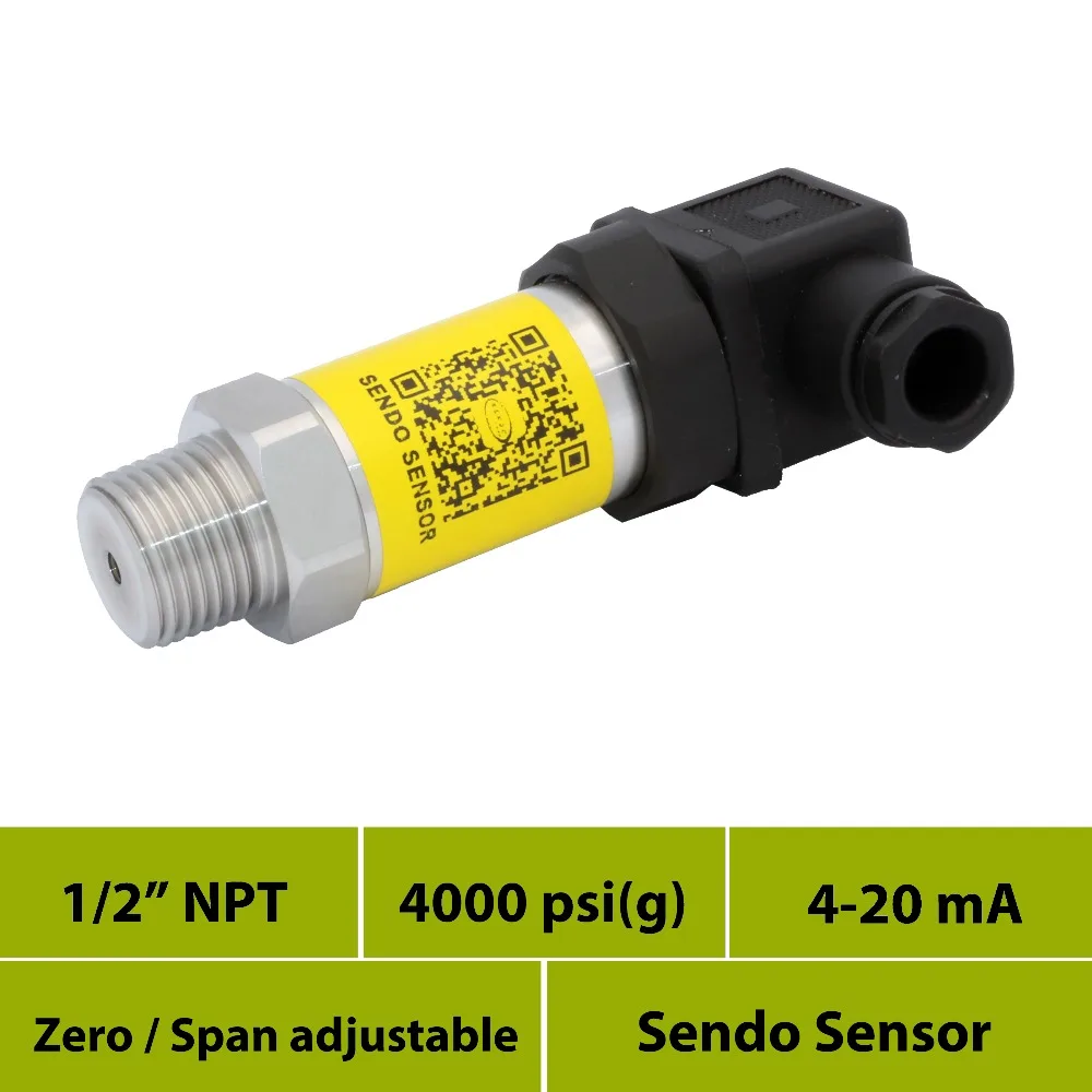 

4 to 20ma piezoresistive pressure transmitter, pressure 4000psi gauge, 12 24 36 volt supply, 1/2 inch npt, din43650 connection