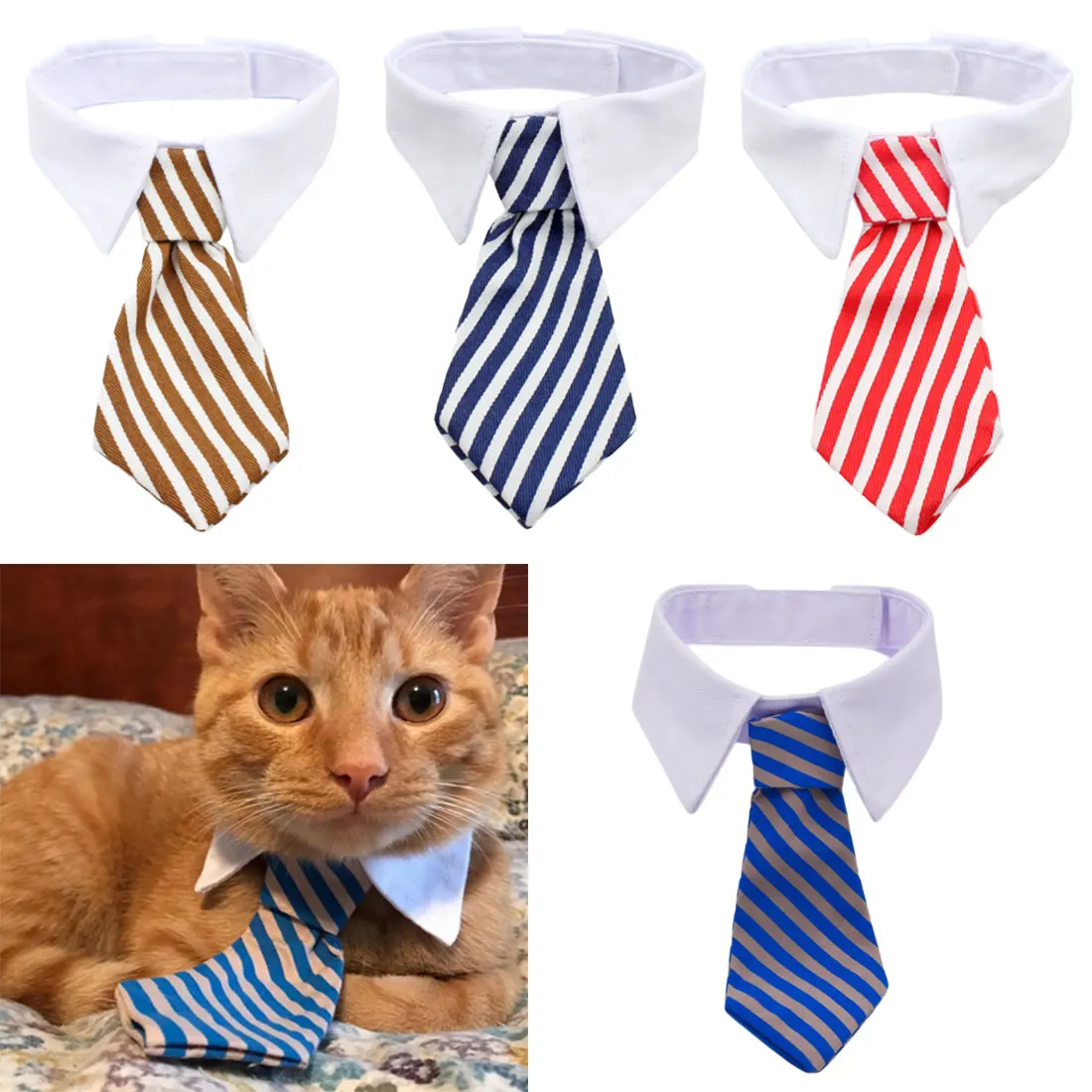Adjustable Pet Dog Cat Ties Stripe Small Cotton Pet Dog Puppy Necktie