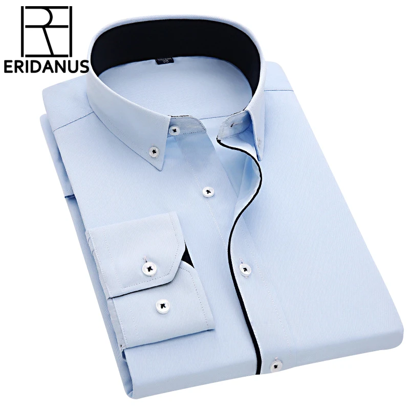 

Men Dress Shirts 2016 New Arrival Male Fashion Designer Long Sleeve Slim Fit High Quality Solid Formal Business Shirt 4XL M005