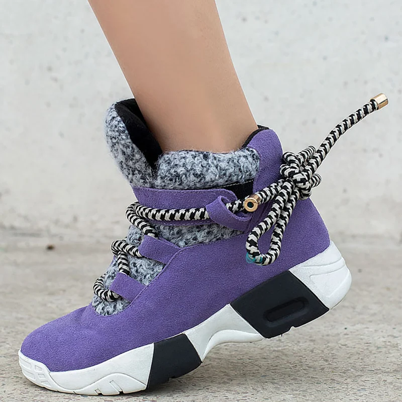 

Women's Shoes Cow Leather Winter Plus Size 43 Lace-Up Short Plush Cozy Walking Sneakers For Ladies Warm Chunky Shoes Female