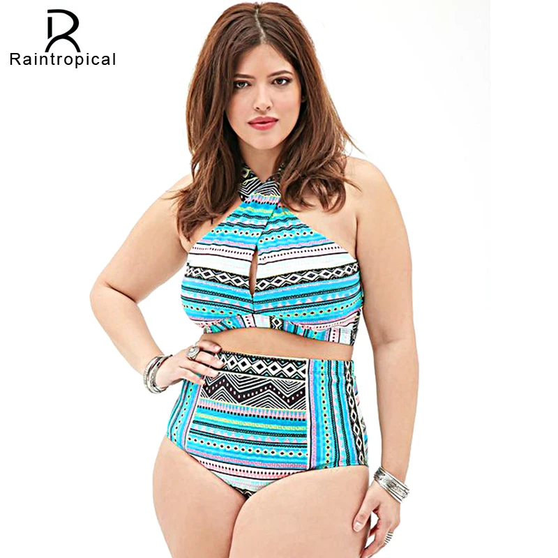 

Plus Size Swimwear High Waist Swimsuit High Neck Bikini 2019 Cross Bikinis Women Swimsuit Top Bathing suit female swimwear 5XL