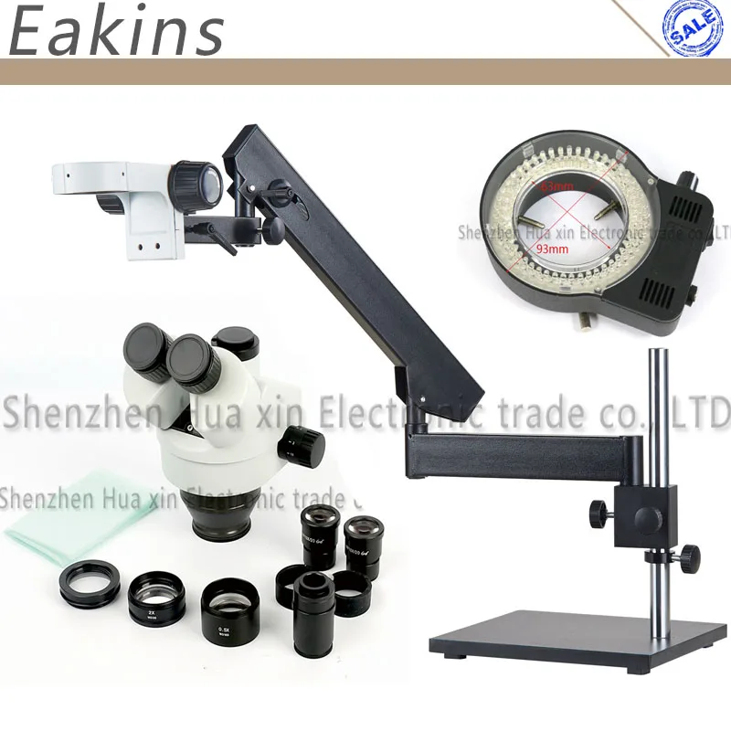 EAKINS 3.5 90X Articulating Arm Pillar Stand Stereo Zoom Trinocular Microscope 0.5X/1X/2X