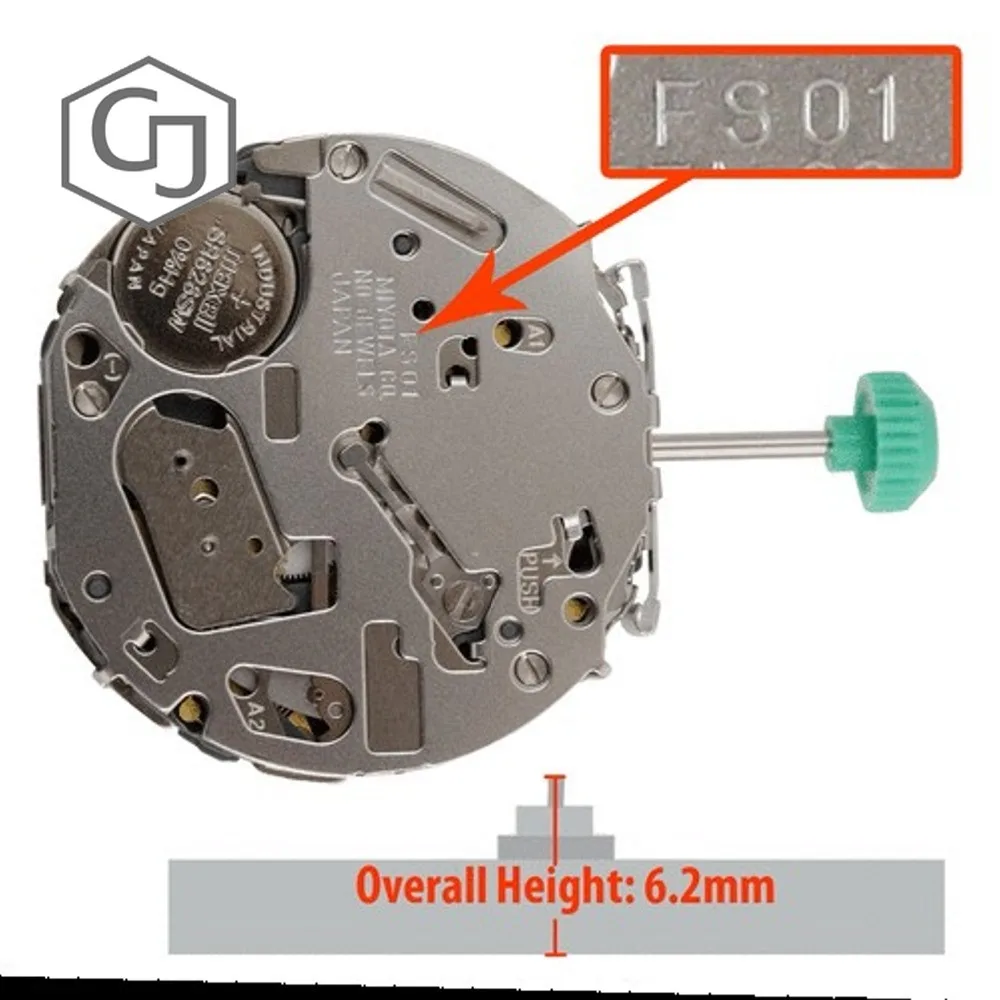 

Miyota FS01 3 Eyes Chronograph Japan Made Quartz Movement Slanted Push Button
