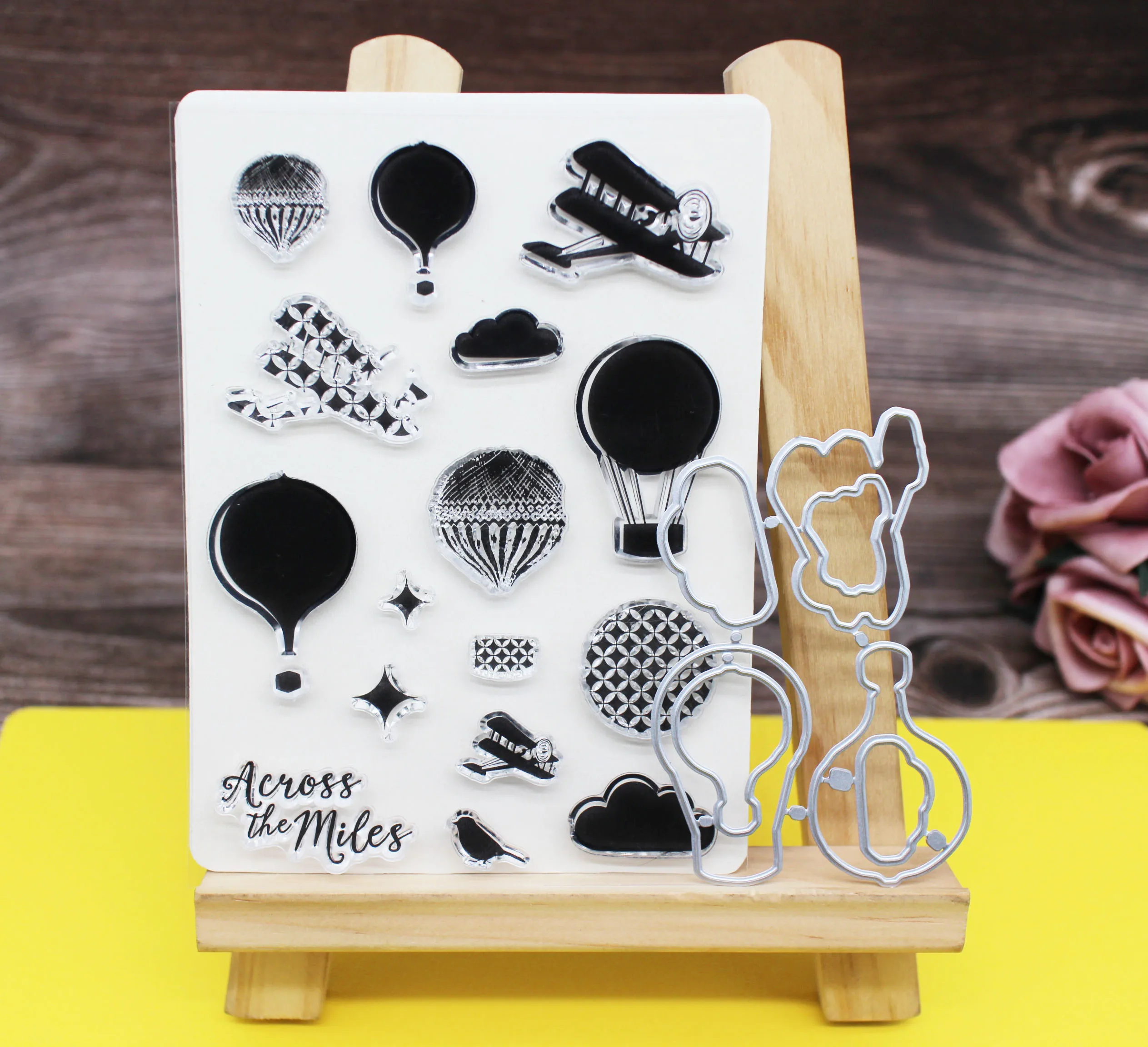 

Hot Air Balloon/plane Metal Cutting Dies Clear stamps&die set for Scrapbooking Album Paper Card Embossing craft sky stamps