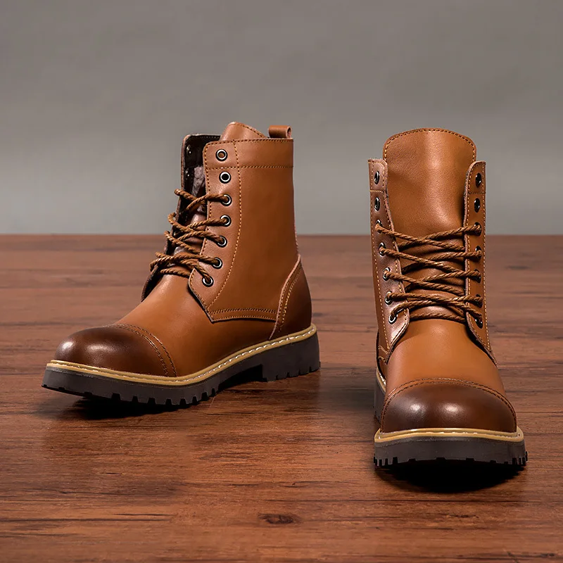 Ceny 2019 zima nowy skóra w połowie motocyklowe męskie buty buty śnieg z futro pluszowe ciepłe Vintage klasyczne męskie Casual Boot botki 45 46