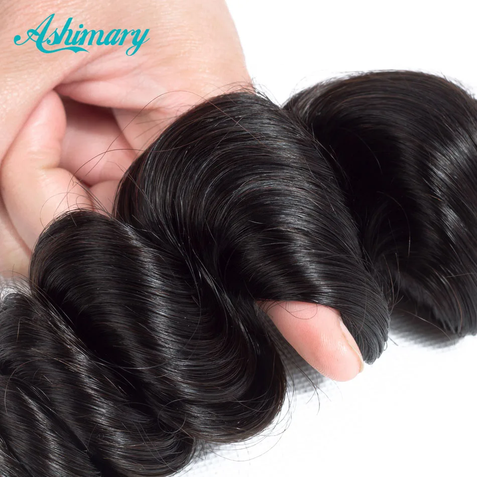 Ashimary Brazilian Loose Wave Hair 3 Bundles Deals 100% Human Hair Weave Bundles Non-Remy Extensions