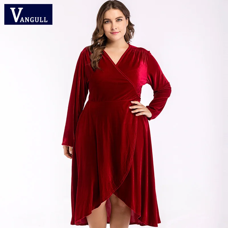 Vangull Vintage Plus Size 4XL Dress Women Velour Big Size Dress Cross ...