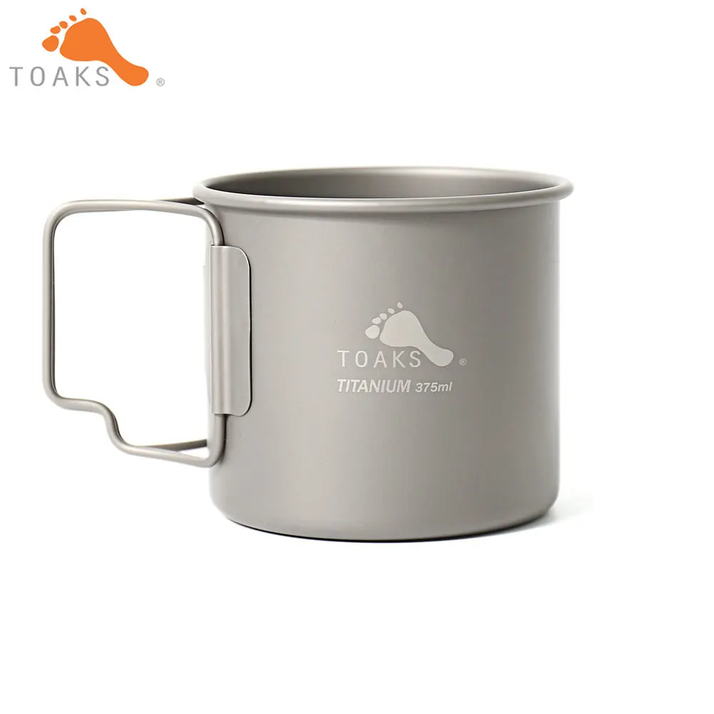 TOAKS CUP-375 Pure Titanium Cup Ultralight Outdoor Mug without Lid and Foldable Handle Camping Cookware 375ml 62g