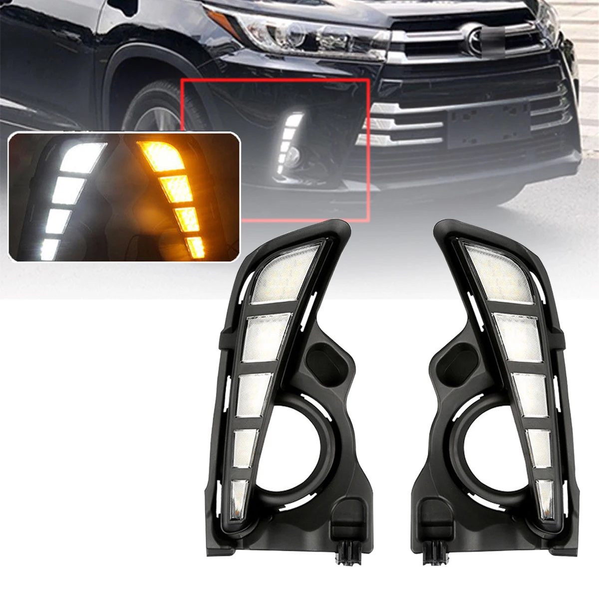 

Waterproof LED Car Light Led Car LED Daytime Running light White/Amber Switchback For Toyota Highlander 17-18 LED Day Lights Kit