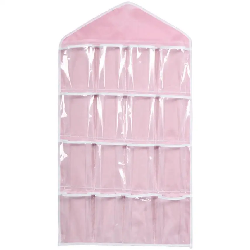 16 карманов прозрачный подвесной мешок полиэстер носок бюстгальтер нижнее белье вешалка Органайзер Домашний для хранения Организация домашнего хозяйства бытовой - Цвет: Pink