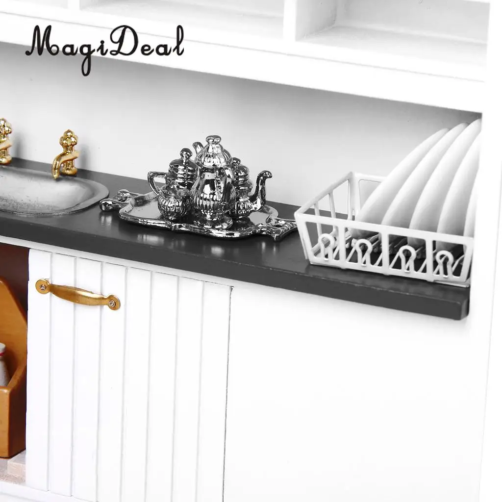 Modern Kitchen Set Wooden Furniture Model Kit for 1:12 Dollhouse Miniature Decoration
