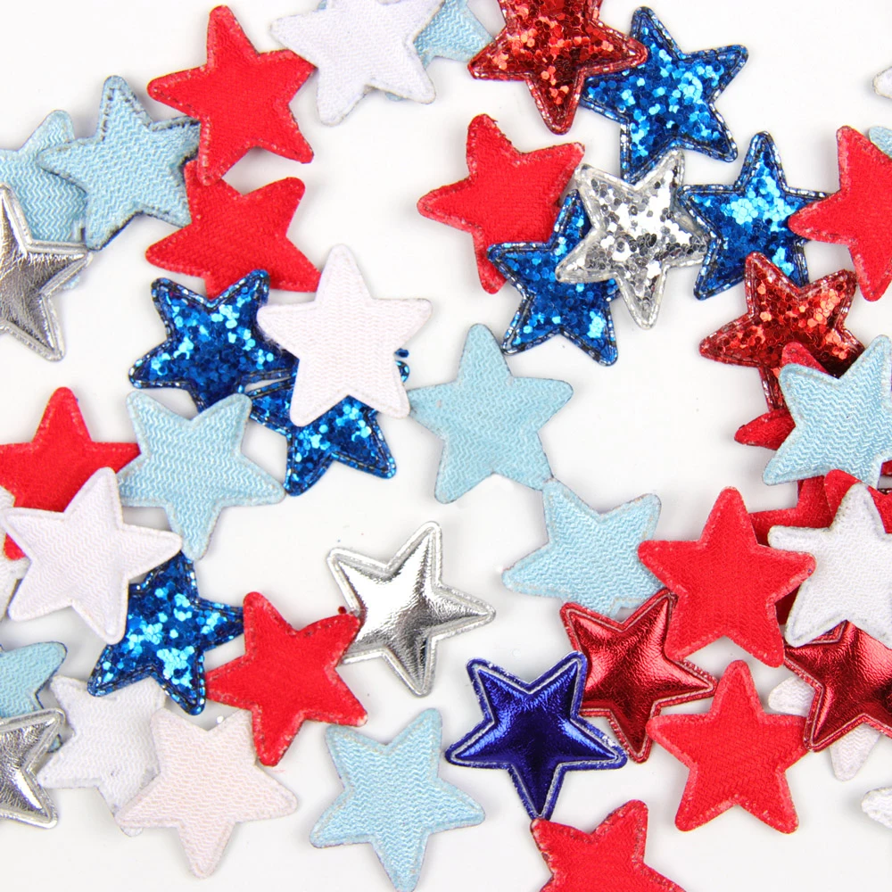 

Cheer bows Leather Glitter Patches Shiny Sequin Stars Accessories DIY Hairbows Cloth Bag Material Solid Patches for Clothes 5pcs