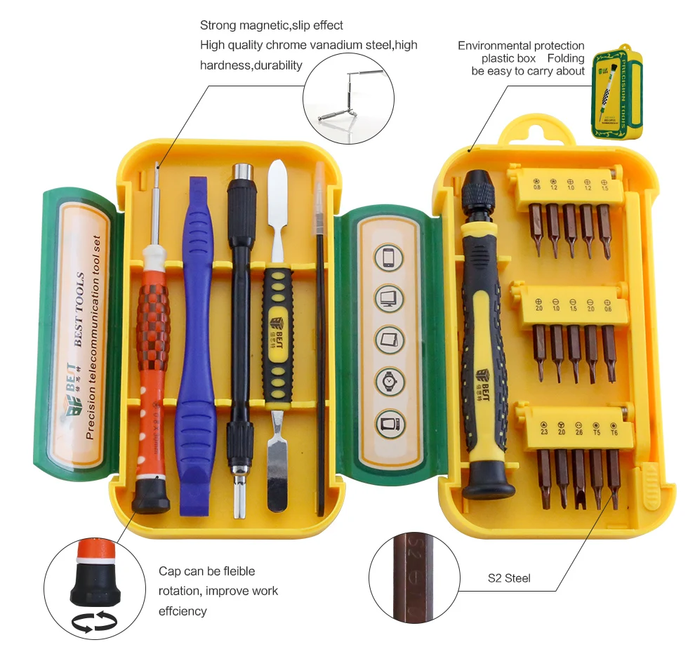 21 in 1 Screwdriver Set Mobile Phone Repair Tool Kit Precision S2 Alloy