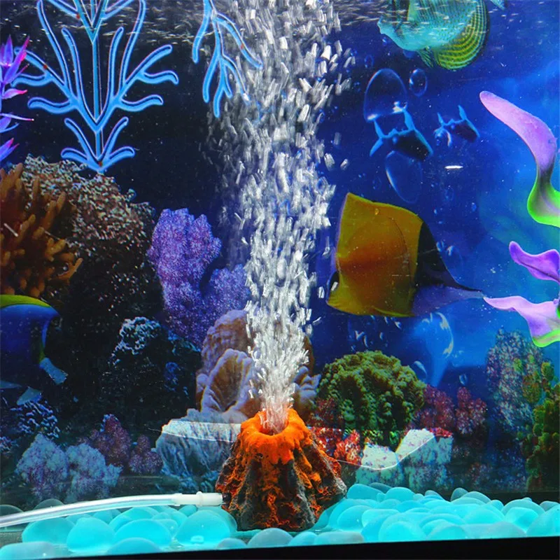 1 Set Gunung Berapi Bentuk Aquarium Ikan Tangki Dekorasi Oksigen