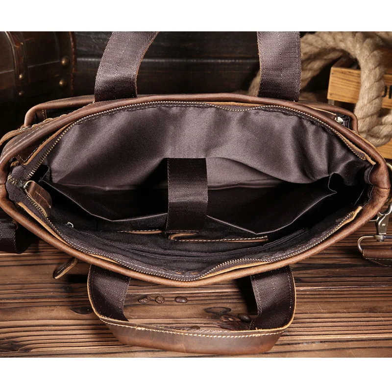 Nesitu Винтаж A4 из натуральной кожи коричневого цвета; Для мужчин Портфели толстые Crazy Horse кожаные сумки на плечо Курьерские сумки мужской портфель M8029-3
