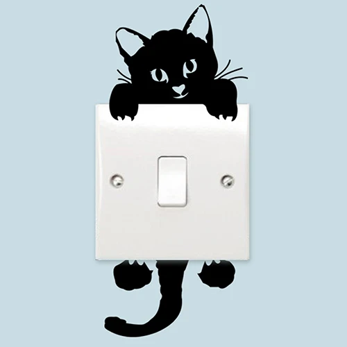 Black Cute Cat Switch Decal Vinyl Art Wall Sticker DIY Switches Door